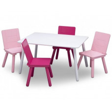 Gyerekasztal 4 székkel - Fehér-rózsaszín Előnézet