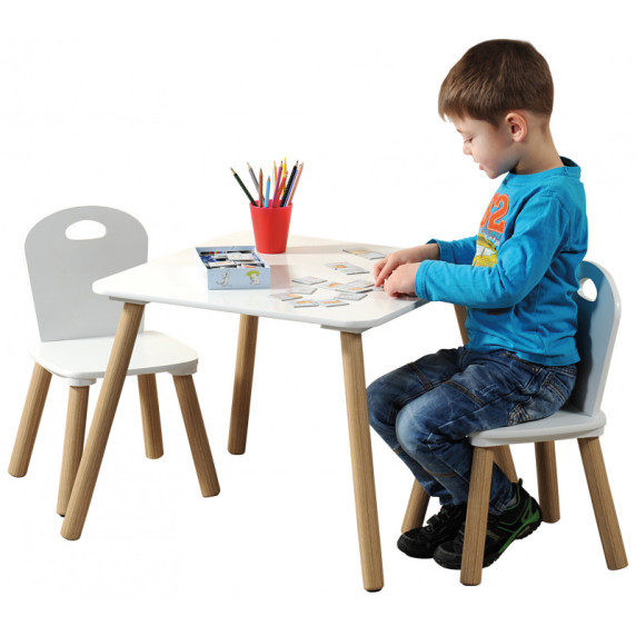Gyerekasztal székekkel SCANDI - Fehér/natúr