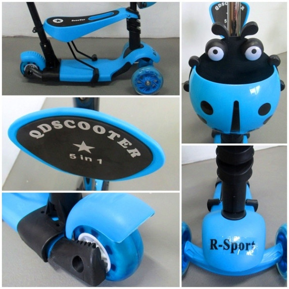 Háromkerekű gyerek roller 5 az 1-ben R-Sport  világító kerekekkel H3- kék