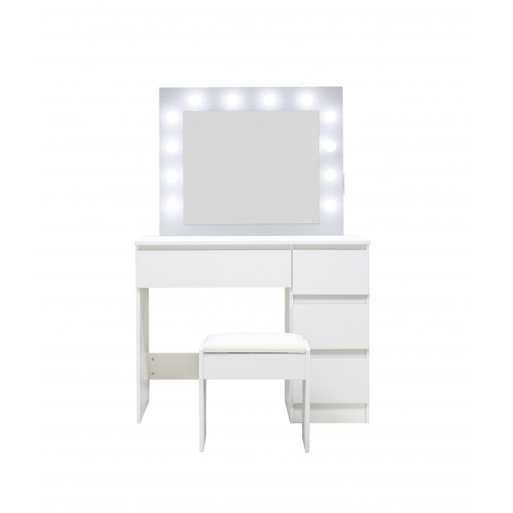 Fésülködő asztal megvilágítással 4 fiókkal székkel Aga MRDT09 -GW- S fehér magasfényű