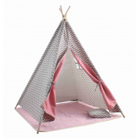 Indián gyerek sátor párnával Teepee Aga4Kids MR7005 - Szürke/rózsaszín 