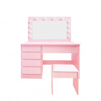 Fésülködő asztal megvilágítással 5 fiókkal  székkel Aga MRDT12 -Pink 