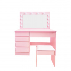 Fésülködő asztal megvilágítással 5 fiókkal  székkel Aga MRDT12 -Pink Előnézet