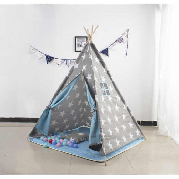 Indián gyerek sátor párnával - Szürke csillagos MR7004