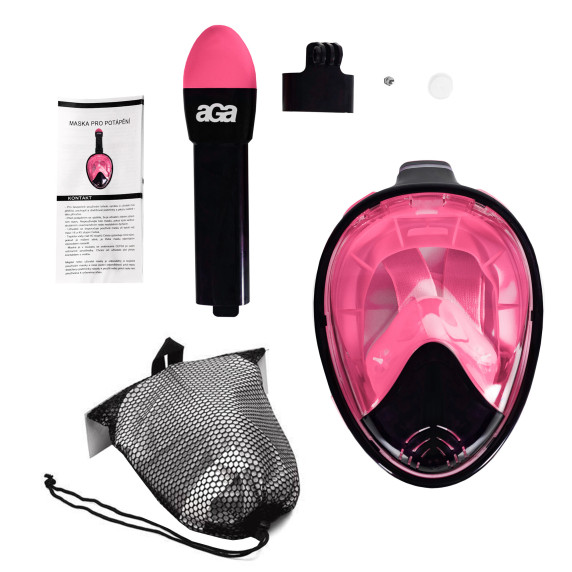 Teljes arcos búvármaszk Snorkeling S/M AGA DS1121BL-PI - Fekete/rózsaszín