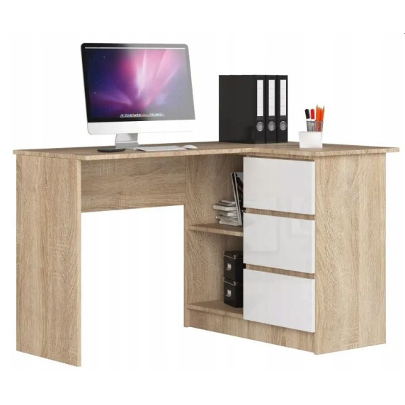 Sarok íróasztal jobbos 124,5x77x85 cm AKORD CLP - Tölgy sonoma/fényes fehér