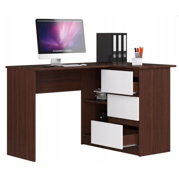 Sarok íróasztal jobbos 124,5x77x85 cm AKORD CLP - Wenge/fehér