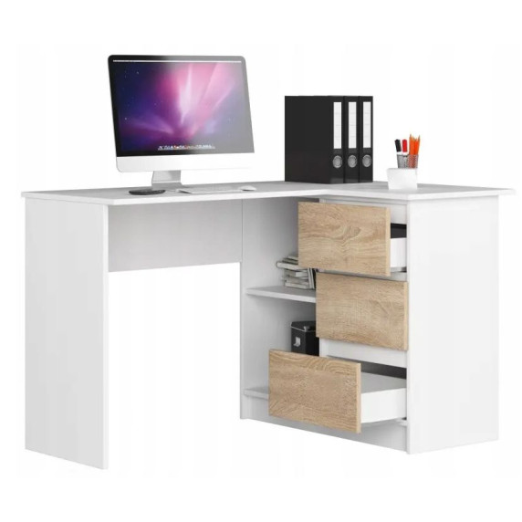 Sarok íróasztal jobbos 124,5x77x85 cm AKORD CLP - Fehér/tölgy sonoma