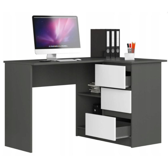 Sarok íróasztal jobbos 124,5x77x85 cm AKORD CLP - Grafitszürke/fehér