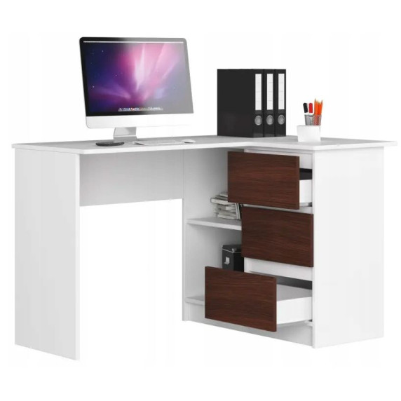 Sarok íróasztal jobbos 124,5x77x85 cm AKORD CLP - Fehér/wenge