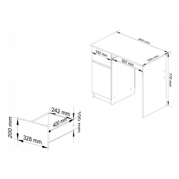 Íróasztal balos 90x55x77 cm AKORD Pixel - Fehér
