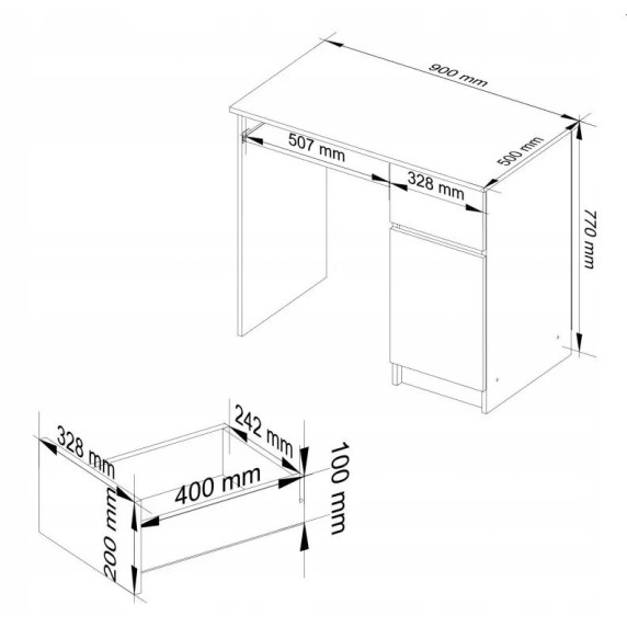 Íróasztal jobbos 90x55x77 cm AKORD Pixel - Grafitszürke/fehér
