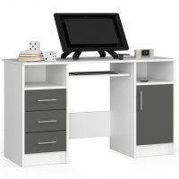 Íróasztal fiókokkal, szekrénnyel és kihúzható billentyűzet tartóval 124 x 74 x 52 cm AKORD ANA - fehér/szürke 
