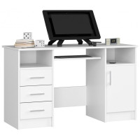 Íróasztal fiókokkal, szekrénnyel és kihúzható billentyűzet tartóval 124 x 74 x 52 cm AKORD ANA - fehér 