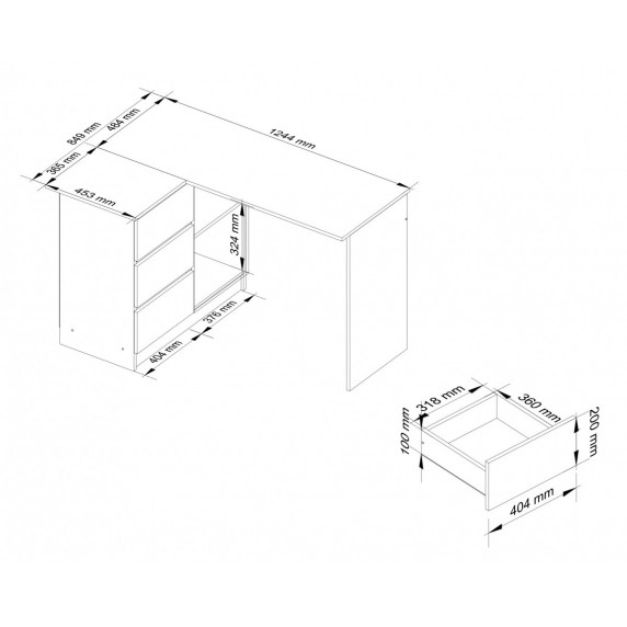 Sarok íróasztal balos 124,5x77x85 cm Inlea4Home B16 CLP LEWE - Sonoma tölgy
