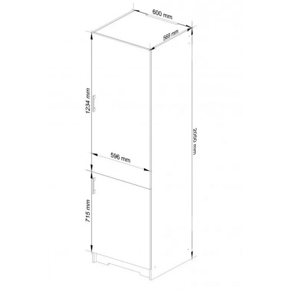 Konyhaszekrény beépíthető hűtőnek LIMA  S60LO/205 - fehér/sonoma tölgy
