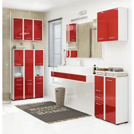 Fürdőszoba szekrény FIN 85cm magasfényű - fekete/piros