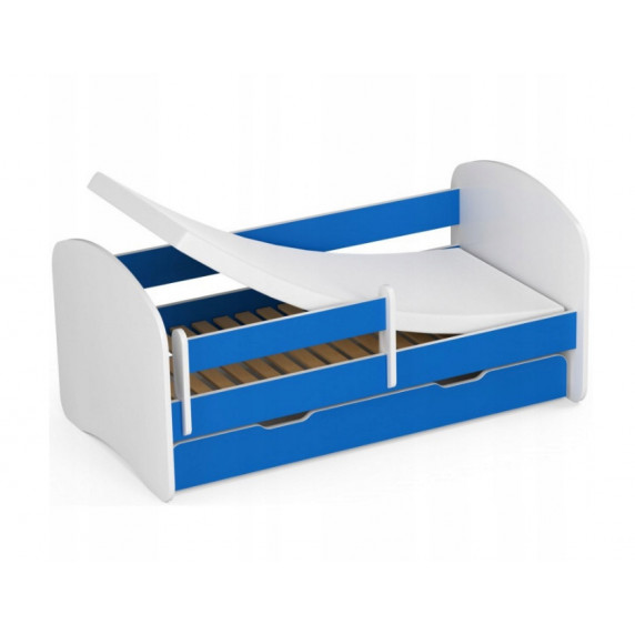 Gyerekágy ágyneműtartóval + matrac Smile 180 x 90 cm - fehér/kék