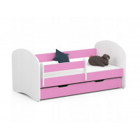 Gyerekágy ágyneműtartóval + matrac Smile 160 x 80 cm - fehér/rózsaszín 