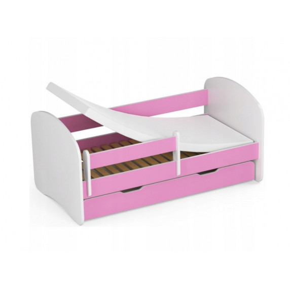 Gyerekágy ágyneműtartóval + matrac Smile 140 x 70 cm - fehér/rózsaszín