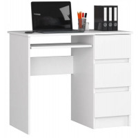 Íróasztal fiókokkal és kihúzható billentyűzet tartóval jobbos 90x77x50 cm  Inlea4Home A-6 CLP PRAWE - fehér 