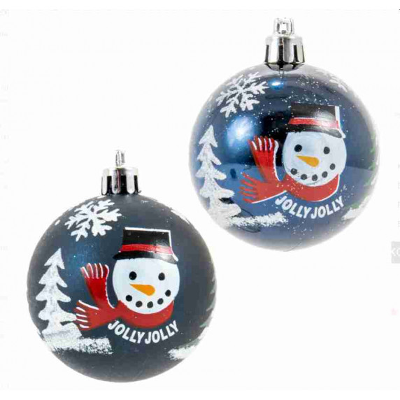 Karácsonyfa dísz szett 8 darab gömb 6 cm - Sötétkék hóemberes