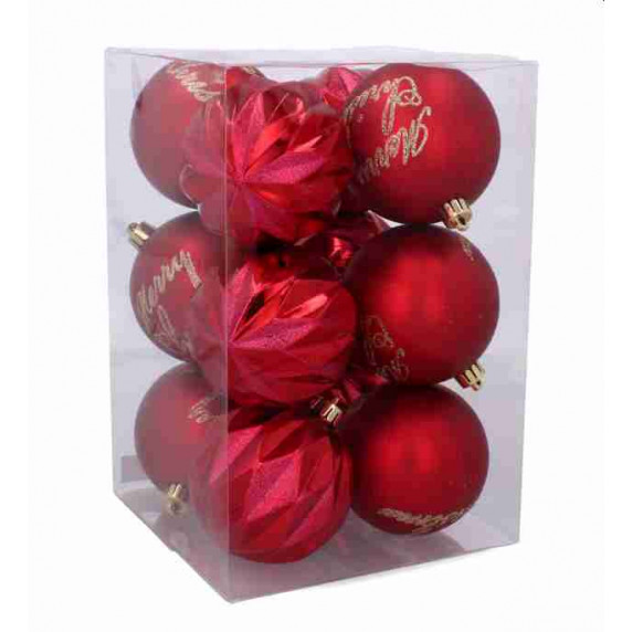 Karácsonyfa dísz szett 12 darab 8 cm Inlea4Fun - Piros