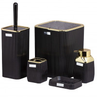 Fürdőszobai kiegészítő készlet (5 db) – Fekete/arany 