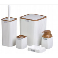Fürdőszobai kiegészítő készlet (5 db) – Fehér/Fa 