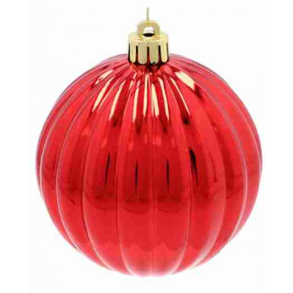Karácsonyfa dísz szett 6 darab gömb 8 cm - Piros csíkos