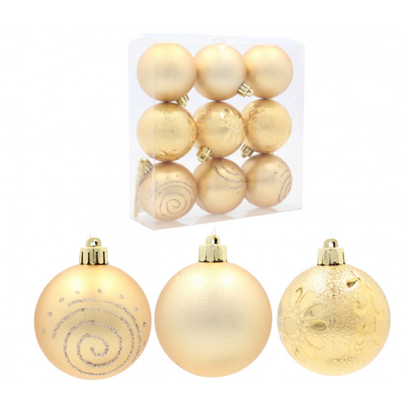 Karácsonyfa dísz szett 9 darab gömb 6 cm Inlea4Fun - Arany