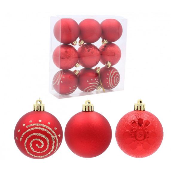 Karácsonyfa dísz szett 9 darab gömb 6 cm Inlea4Fun - Piros