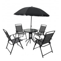 Kerti asztal székekkel  napernyővel GARDEN LINE 7899- fekete 