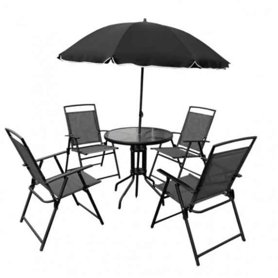 Kerti asztal székekkel  napernyővel GARDEN LINE 7899- fekete