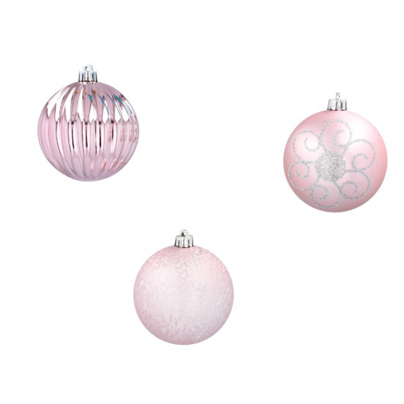 Karácsonyfa dísz szett 9 darab gömb 8 cm Inlea4Fun - Rózsaszín