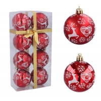 Karácsonyfa dísz szett 8 darab gömb 6 cm Inlea4Fun - Piros/Rénszarvasos 