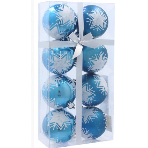 Karácsonyfa dísz szett 8 darab gömb 6 cm Inlea4Fun - Kék/Csillag