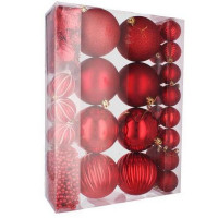 Karácsonyfa dísz szett 32 darab gömb + füzér Inlea4Fun - piros 