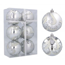 Karácsonyfa dísz szett 6 darab gömb 8 cm Inlea4Fun - Ezüst Levélminta Előnézet