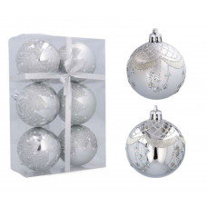 Karácsonyfa dísz szett 6 darab gömb 8 cm Inlea4Fun - Ezüst Függöny hatás Előnézet