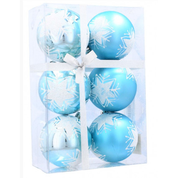 Karácsonyfa dísz szett 6 darab gömb 7 cm Inlea4Fun - Kék/Csillag