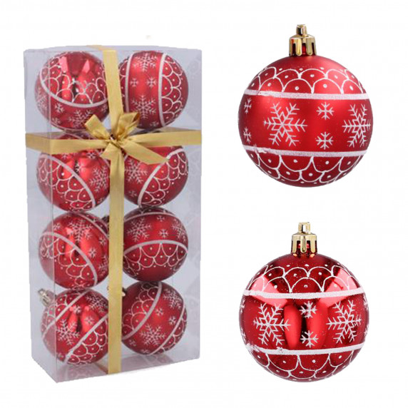 Karácsonyfa dísz szett 8 darab gömb 6 cm Inlea4Fun - Piros/Hópehely