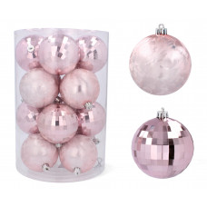 Karácsonyfa dísz szett 16 darab gömb 8 cm Inlea4Fun - Rózsaszín Előnézet