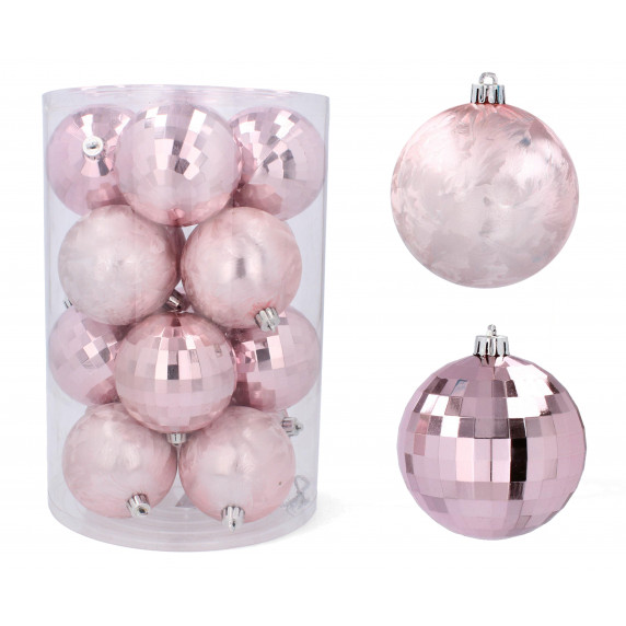 Karácsonyfa dísz szett 16 darab gömb 8 cm Inlea4Fun - Rózsaszín