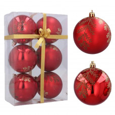 Karácsonyfa dísz szett 6 darab gömb 8 cm Inlea4Fun - Piros/Aranyág Előnézet