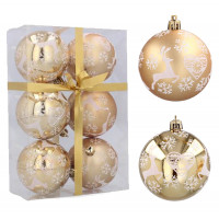 Karácsonyfa dísz szett 6 darab gömb 7 cm Inlea4Fun - Arany/Rénszarvas szívecskével 
