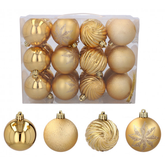 Karácsonyfa dísz szett 24 darab gömb 6 cm Inlea4Fun - Arany