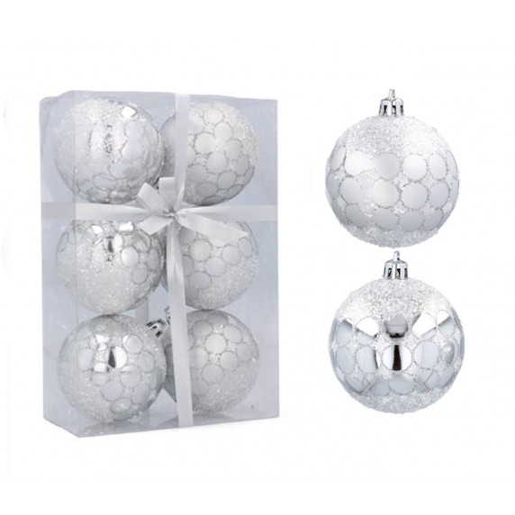 Karácsonyfa dísz szett 6 darab gömb 7 cm Inlea4Fun - Ezüst Körmintás
