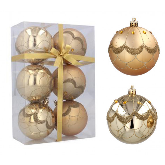 Karácsonyfa dísz szett 6 darab gömb 8 cm Inlea4Fun - Arany Függönymintás