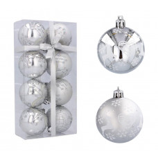 Karácsonyfa dísz szett 8 darab gömb 6 cm Inlea4Fun - Ezüst Rénszarvas hópelyhekkel Előnézet